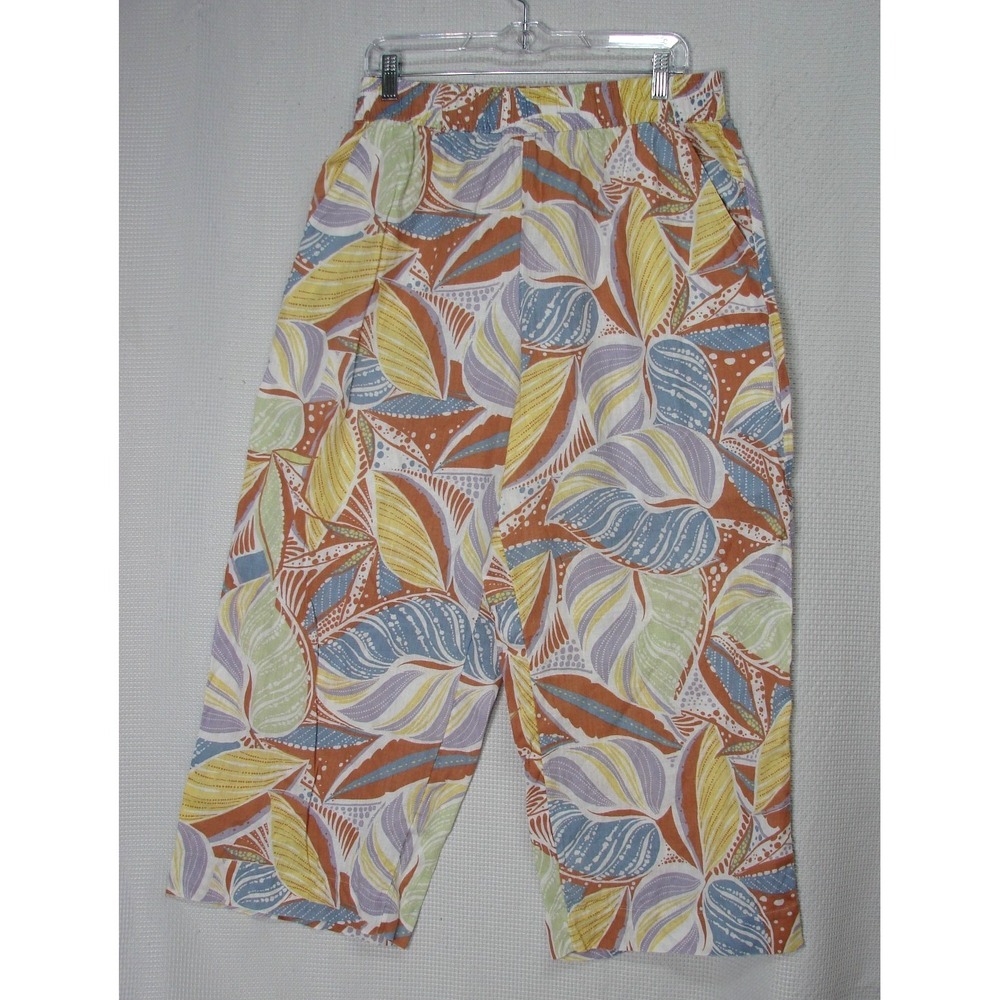 C&C California 100% Linen Pants Sz L Wide Leg Cropped Tropical Lagenlook Beach